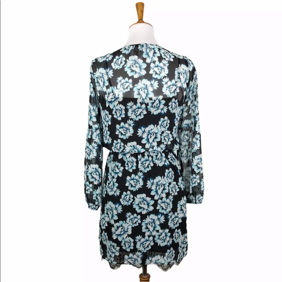 WHBM Floral Chiffon Dress Lace Hem Sz 0 Blouson Style - Picture 2 of 12